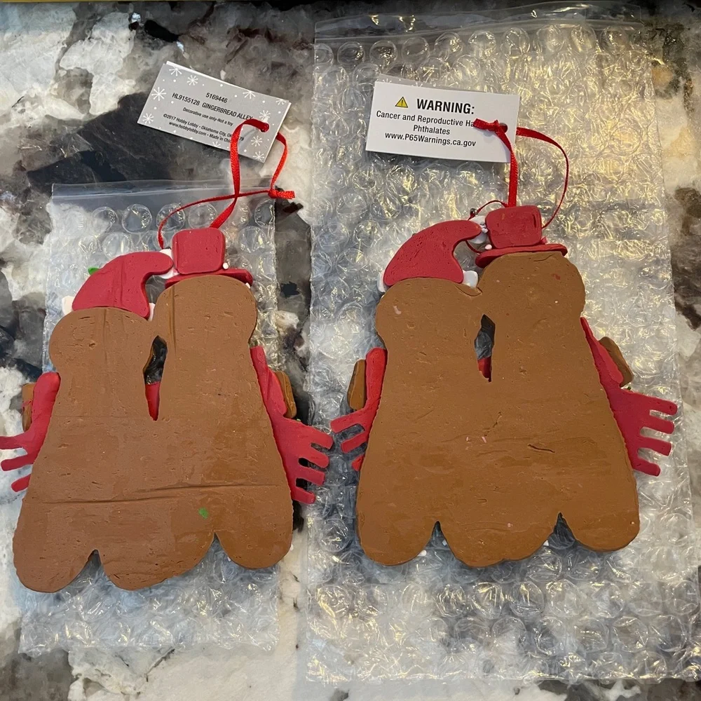 Lot of 2 Gingerbread Man & Woman Boy Girl Couple Christmas Ornaments NOS